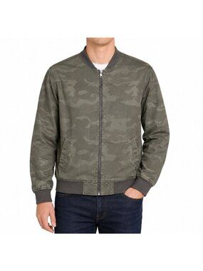 Old Navy Mens XL Green Camouflage Bomber Jacket With Ribbed Hem & Cuffs GUC